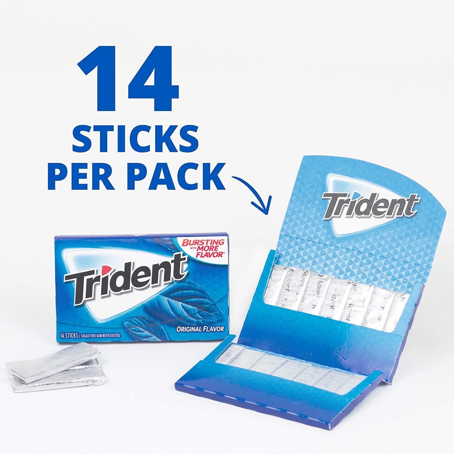 Trident Imported Sugar Free Gum, Original Flavour, 14 Count (Pack of 12)